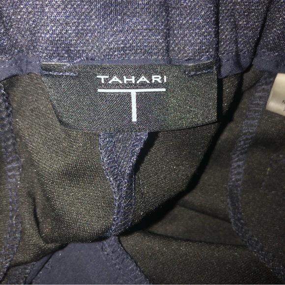 Tahari Navy Denim Flexible Waist Zipper Pointe Knit Pants - Picture 10 of 15